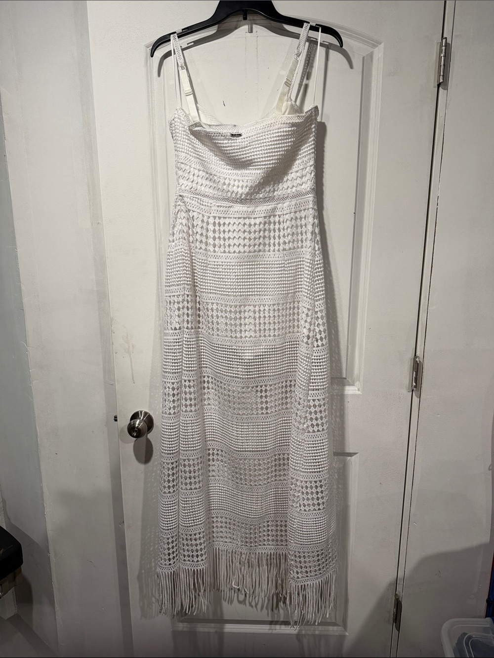 GUESS White Crochet Fringe Maxi Dress with shorts - Picture 8 of 8